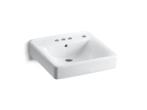 KOHLER K-2054-R Soho 20" x 18" wall-mount/concealed arm carrier arm bathroom sink with 4" centerset faucet holes and right-hand soap dispenser hole