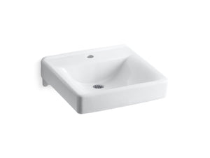 KOHLER K-2084-N Soho 20" x 18" wall-mount/concealed arm carrier bathroom sink with single faucet hole
