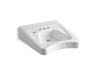 KOHLER K-12636-L Morningside Concealed carrier arm mount wheelchair commercial bathroom sink with 4" centerset faucet holes and left-hand soap dispenser hole