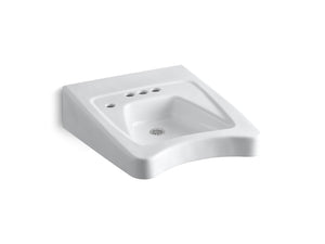 KOHLER K-12636-L Morningside Concealed carrier arm mount wheelchair commercial bathroom sink with 4" centerset faucet holes and left-hand soap dispenser hole