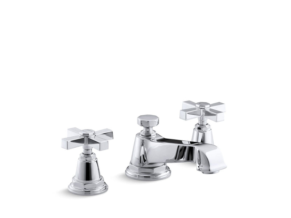 KOHLER K-13132-3A Pinstripe Pure Widespread bathroom sink faucet with Cross handles, 1.2 gpm