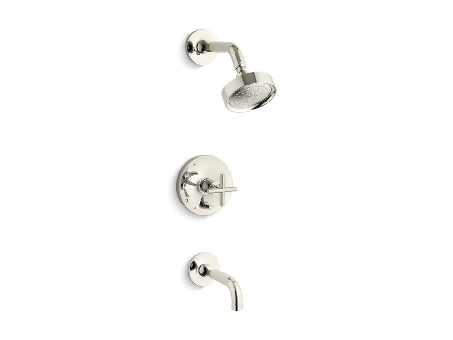KOHLER Purist Rite-Temp bath and shower trim kit with push-button diverter and cross handle, 2.5 gpm