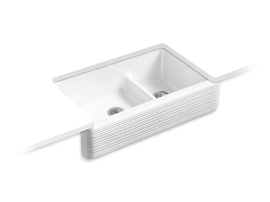 KOHLER K-6349 Whitehaven Hayridge Smart Divide 35-11/16" undermount double-bowl farmhouse kitchen sink