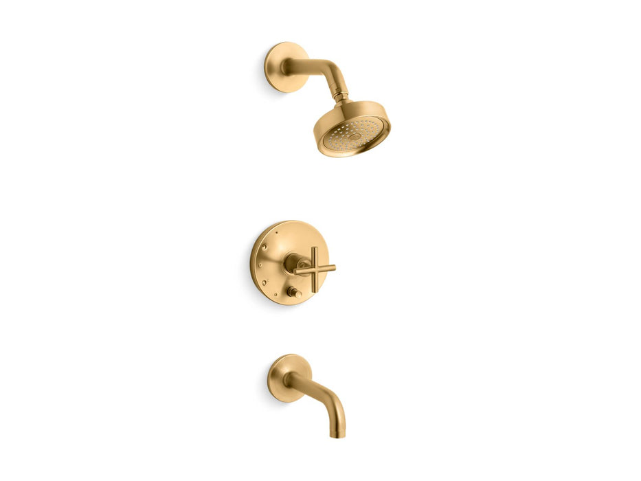 KOHLER Purist Rite-Temp bath and shower trim kit with push-button diverter and cross handle, 2.5 gpm