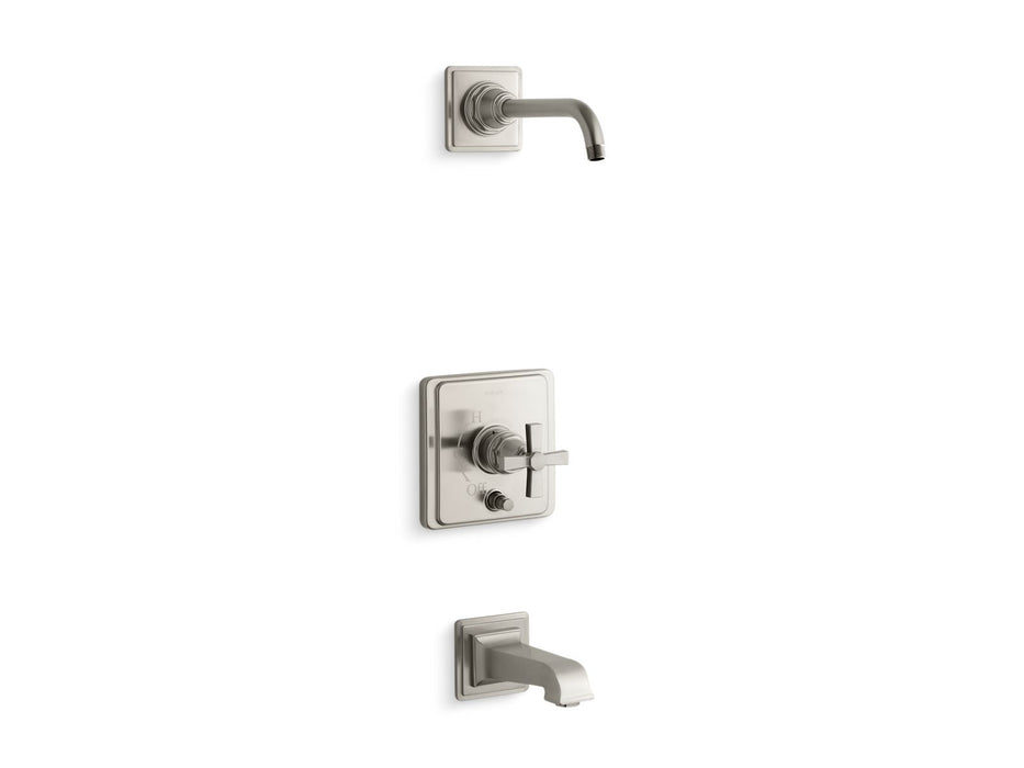 KOHLER K-T13133-3AL Pinstripe Pure Rite-Temp bath and shower trim kit with push-button diverter and cross handle, without showerhead