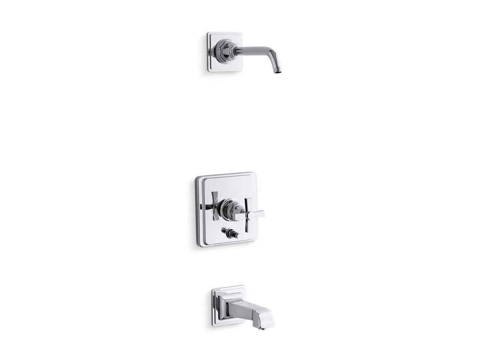 KOHLER K-T13133-3AL Pinstripe Pure Rite-Temp bath and shower trim kit with push-button diverter and cross handle, without showerhead