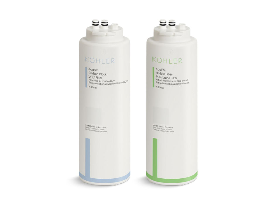 KOHLER K-29651 Aquifer+ Replacement filter cartridge two-pack with hollow fiber membrane and carbon block VOC