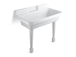 KOHLER 6607-3-0 Harborview 48" X 28" X 41-11/16" Top-Mount Or Wall-Mount Utility Sink With 3 Faucet Holes On Center Deck in White