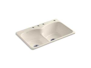KOHLER K-6626-4-47 Langlade 33" x 22" x 9-5/8" top-mount Smart Divide double-equal kitchen sink with 3 faucet holes and one accessory hole