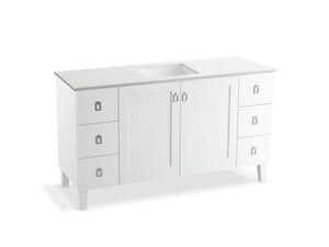 KOHLER K-99536-LGSD-1WA Poplin 60" bathroom vanity cabinet with legs, 2 doors and 6 drawers, split top drawers