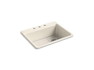 KOHLER K-8668-3A1-47 Riverby 27" x 22" x 9-5/8" top-mount single-bowl kitchen sink with bottom sink rack and 3 faucet holes