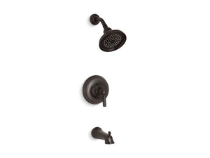 KOHLER K-TS10582-4 Bancroft Rite-Temp bath and shower valve trim with metal lever handle, slip-fit spout and 2.5 gpm showerhead