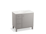 KOHLER K-99507-LGL-1WT Jacquard 36" bathroom vanity cabinet with furniture legs, 1 door and 3 drawers on left