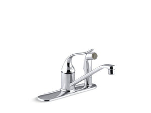 KOHLER 15173-F-CP Coralais Three-Hole Kitchen Sink Faucet With 8-1/2" Spout, Matching Finish Sidespray Through Escutcheon And Lever Handle in Polished Chrome