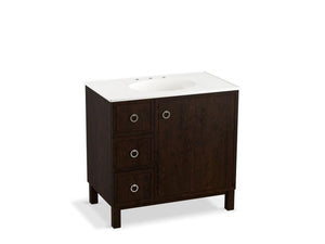 KOHLER K-99507-LGL-1WA Jacquard 36" bathroom vanity cabinet with furniture legs, 1 door and 3 drawers on left