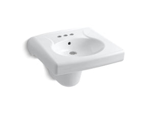 KOHLER 1999-4-0 Brenham Wall-Mounted Or Concealed Carrier Arm Mounted Commercial Bathroom Sink With 4" Centerset Faucet Holes And Shroud in White