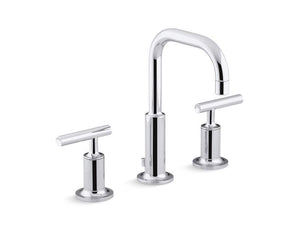 KOHLER 14406-4H-CP Purist Widespread Lavatory Faucet With Low Gooseneck Spout And Low Lever Handle, Red/Blue Indexing And Vandal-Resistant Aerator in Polished Chrome