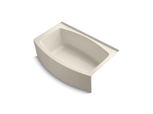 KOHLER K-1100-RAW-47 Expanse 60" x 32-38" curved alcove bath with Bask heated surface and right-hand drain