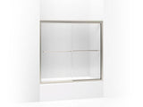 KOHLER 702204-L-MX Fluence Sliding Bath Door, 55-3/4" H X 56-5/8 - 59-5/8" W, With 1/4" Thick Crystal Clear Glass in Matte Nickel