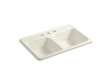 KOHLER K-5817-3 Delafield 33" x 22" x 8-1/2" top-mount double-equal kitchen sink with 3 faucet holes