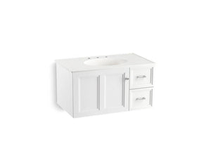 KOHLER K-99520-R-1WA Damask 36" wall-hung bathroom vanity cabinet with 1 door and 2 drawers on right