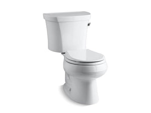 KOHLER 3947-RZ-0 Wellworth Two-Piece Round-Front 1.28 Gpf Toilet With Right-Hand Trip Lever, Tank Cover Locks, Insulated Tank And 14" Rough-In in White