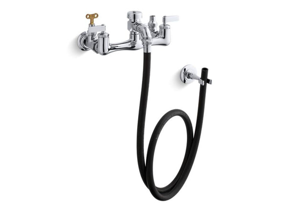 KOHLER 8928-CP Double Lever Handle Service Sink Faucet With Loose-Key Stops, Rubber Hose, Wall Hook And Lever Handles in Polished Chrome