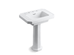 KOHLER 2322-8-0 Kathryn Pedestal Bathroom Sink With 8" Widespread Faucet Holes in White