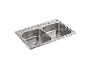 KOHLER 4015-4-NA Toccata 33" X 22" X 6" Top-Mount Double-Equal Bowl Kitchen Sink