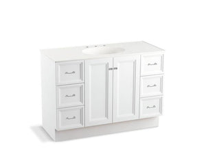 KOHLER K-99522-TKSD-1WA Damask 48" bathroom vanity cabinet with toe kick, 2 doors and 6 drawers, split top drawers
