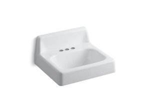 KOHLER K-2867 Hudson 20" x 18" wall-mount bathroom sink with 4" centerset faucet holes and lugs for chair carrier