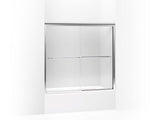 KOHLER 702202-L-SHP Fluence Sliding Bath Door, 55-3/4" H X 54 - 57" W, With 1/4" Thick Crystal Clear Glass in Bright Polished Silver