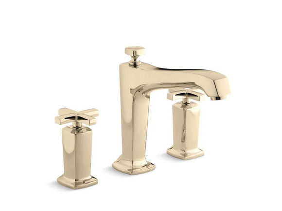 KOHLER T16237-3-AF Margaux Deck-Mount Bath Faucet Trim For High-Flow Valve With Non-Diverter Spout And Cross Handles, Valve Not Included in Vibrant French Gold