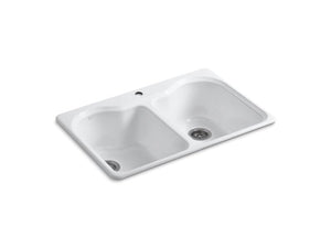 KOHLER K-5818-1 Hartland 33" x 22" x 9-5/8" top-mount double-equal kitchen sink with single faucet hole