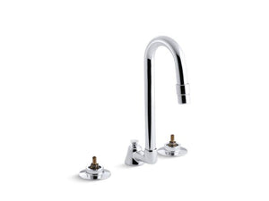 KOHLER 7465-KN-CP Triton 0.5 Gpm Widespread Bathroom Sink Base Faucet With Pop-Up Drain And Gooseneck Spout, Requires Handles in Polished Chrome