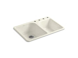 KOHLER K-5932-4 Executive Chef 33" x 22" x 10-5/8" top-mount large/medium, high/low double-bowl kitchen sink with 4 faucet holes