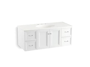 KOHLER K-99522-SD-1WA Damask 48" wall-hung bathroom vanity cabinet with 2 doors and 4 drawers, split top drawer