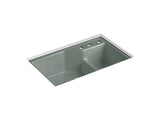 KOHLER K-6411-3 Indio 33" x 21-1/8" x 9-3/4" Smart Divide undermount double-bowl large/small workstation kitchen sink with three-hole faucet holes