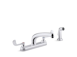 KOHLER K-810T21-5AFA Triton Bowe 1.8 gpm kitchen sink faucet with 8-3/16" swing spout, matching finish sidespray, aerated flow and wristblade handles