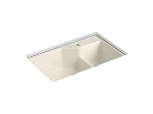 KOHLER K-6411-1-47 Indio 33" x 21-1/8" x 9-3/4" Smart Divide undermount large/small double-bowl kitchen sink with single faucet hole