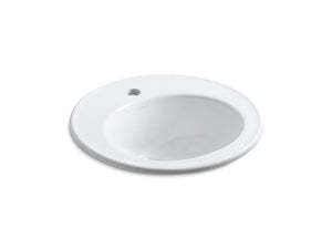 KOHLER K-2202-1 Brookline 19" diameter drop-in bathroom sink with single faucet hole
