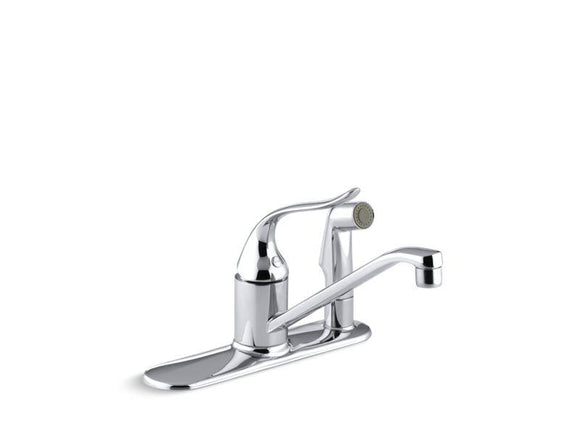 KOHLER P15173-F-CP Coralais Single-Handle Kitchen Sink Faucet With Sidespray Through Escutcheon And 8-1/2