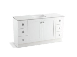 KOHLER K-99536-TKSD-1WA Poplin 60" bathroom vanity cabinet with toe kick, 2 doors and 6 drawers, split top drawers