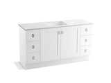 KOHLER K-99536-TKSD-1WA Poplin 60" bathroom vanity cabinet with toe kick, 2 doors and 6 drawers, split top drawers