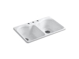 KOHLER K-5818-3 Hartland 33" x 22" x 9-5/8" top-mount double-equal kitchen sink with 3 faucet holes