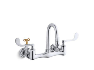 KOHLER 7308-5A-CP Triton Shelf-Back Double Wristblade Lever Handle Sink Faucet With Loose-Key Stops in Polished Chrome