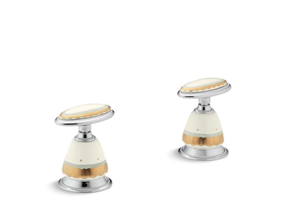 KOHLER K-258-WF Prairie Flowers Antique Ceramic handle insets and skirts for bidet and bathroom sink faucets