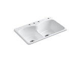 KOHLER K-6626-4 Langlade 33" x 22" x 9-5/8" top-mount Smart Divide double-equal kitchen sink with 3 faucet holes and one accessory hole