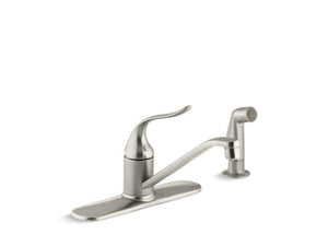KOHLER 15172-F-CP Coralais Three-Hole Kitchen Sink Faucet With 8-1/2" Spout, Matching Finish Sidespray And Lever Handle in Polished Chrome