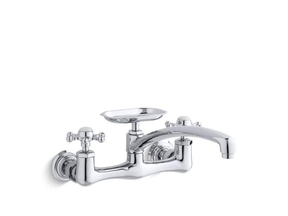 KOHLER K-159-3-CP Antique two-hole wall-mount kitchen sink faucet with 12